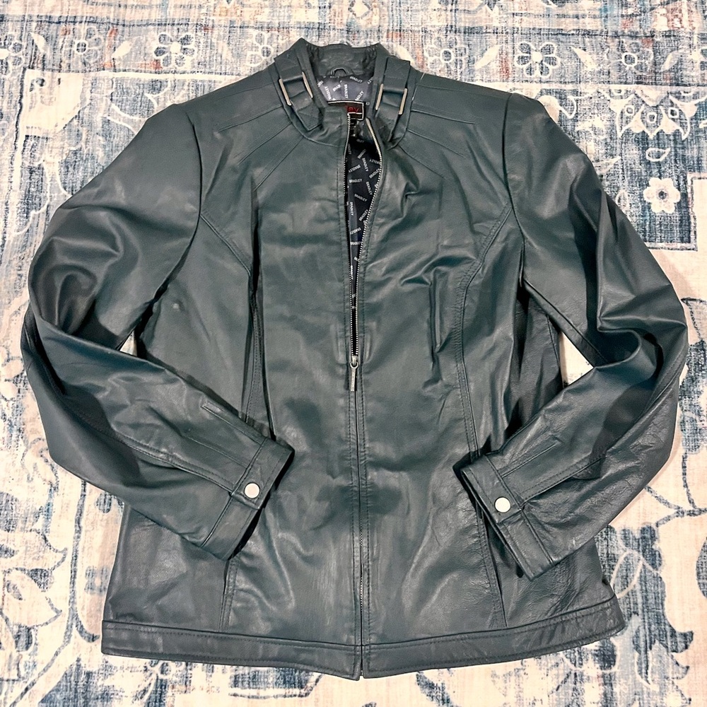 BRADLEY by Bradley Bayou Women’s Teal Genuine Leather Moto Jacket Size M